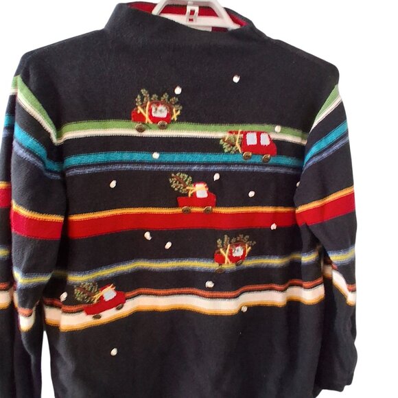 Susan Bristol sweater womens XL Christmas trees red trucks hand embroidered - Picture 2 of 6